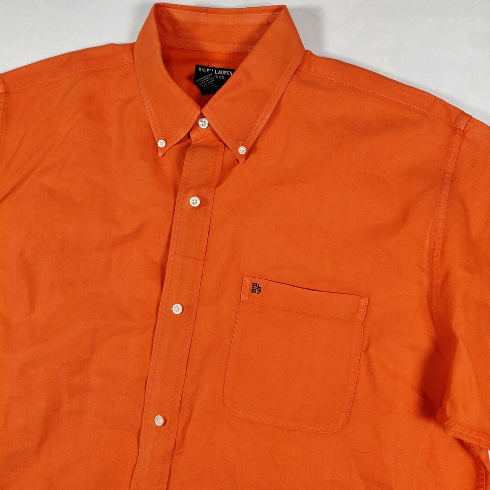 Ralph Lauren Jeans Co. Orange Short Sleeve Button Up Shirt Men's Size‎ M RL67